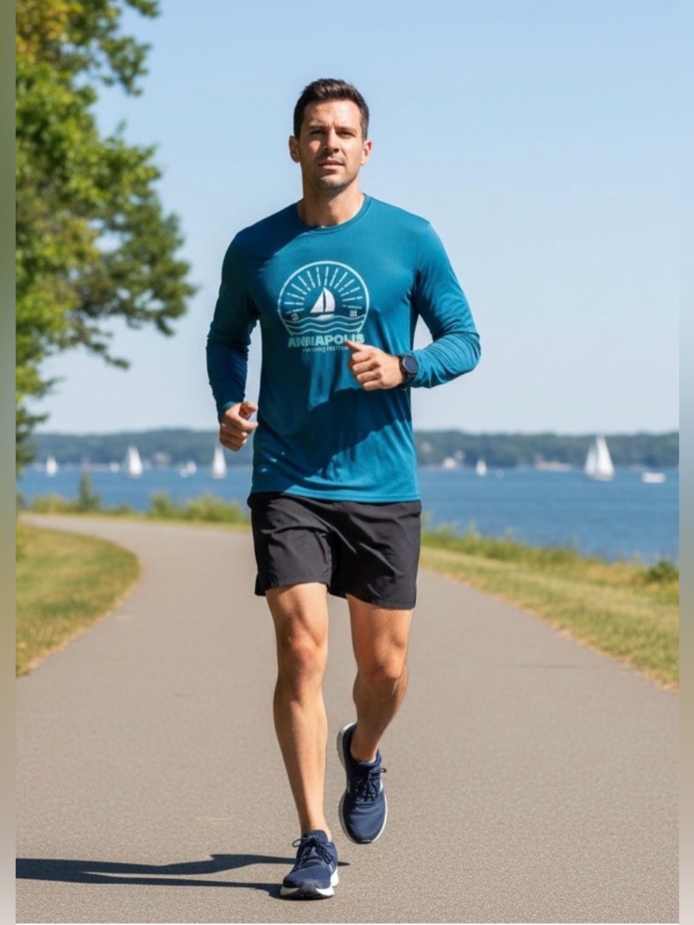 Under Armour Long Sleeve Running Shirt Blue & White Medium